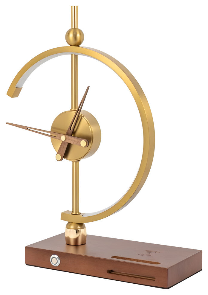 Gold LED Table Lamp with Clock & Wireless Charger