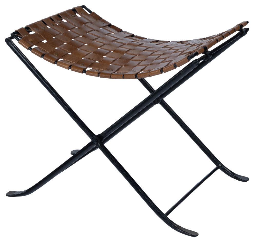 Karma Brown Woven Leather Stool
