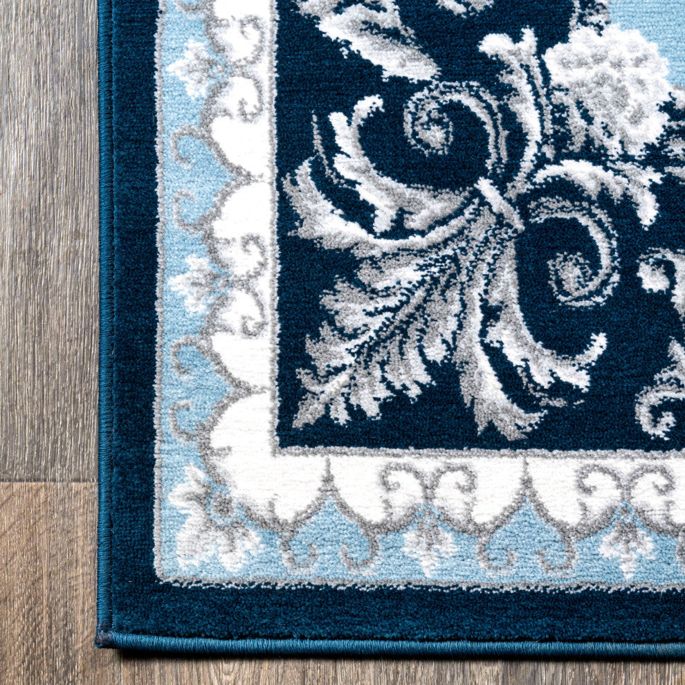 Acanthus French Border, Navy/Blue, 8'x10'
