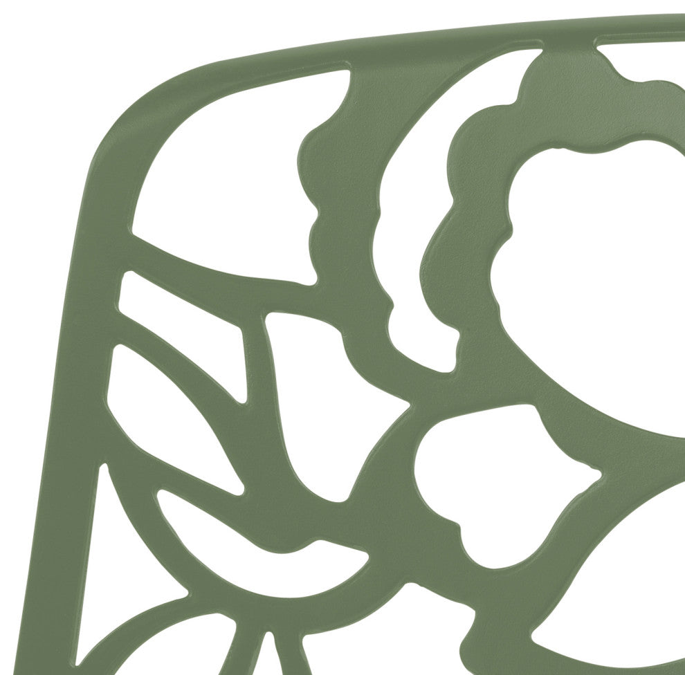 LeisureMod Devon Modern Outdoor Stackable Aluminum Dining Chair, Set of 2, Khaki Green