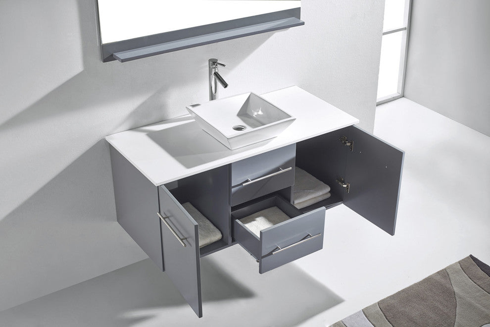 48" Single Bathroom Vanity, Gray, White Stone_brushed Nickel