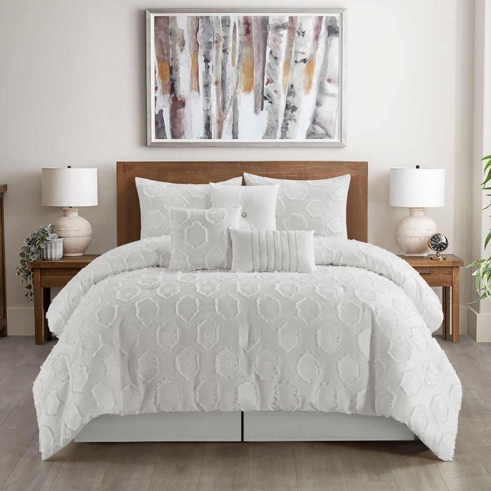 Faust 7 Piece Comforter Set, White, King