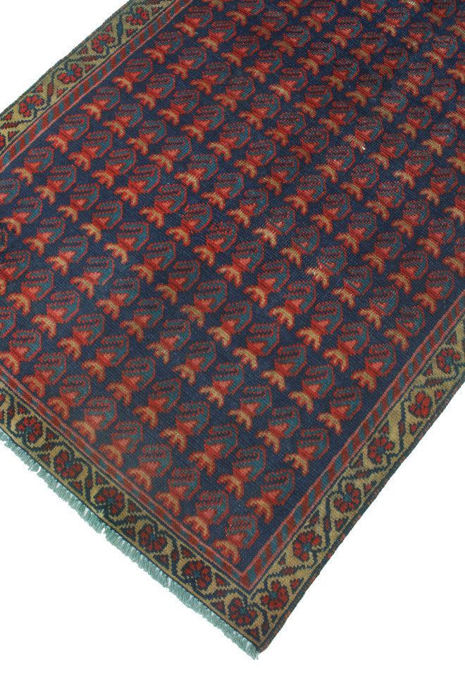 Fine Vintage Distressed Zira Navy/Beige Runner, 3'2x10'2
