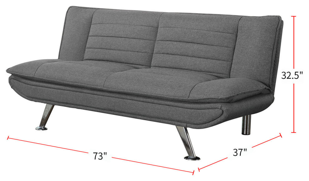 Sofa Bed with Chrome Metal Legs, Gray