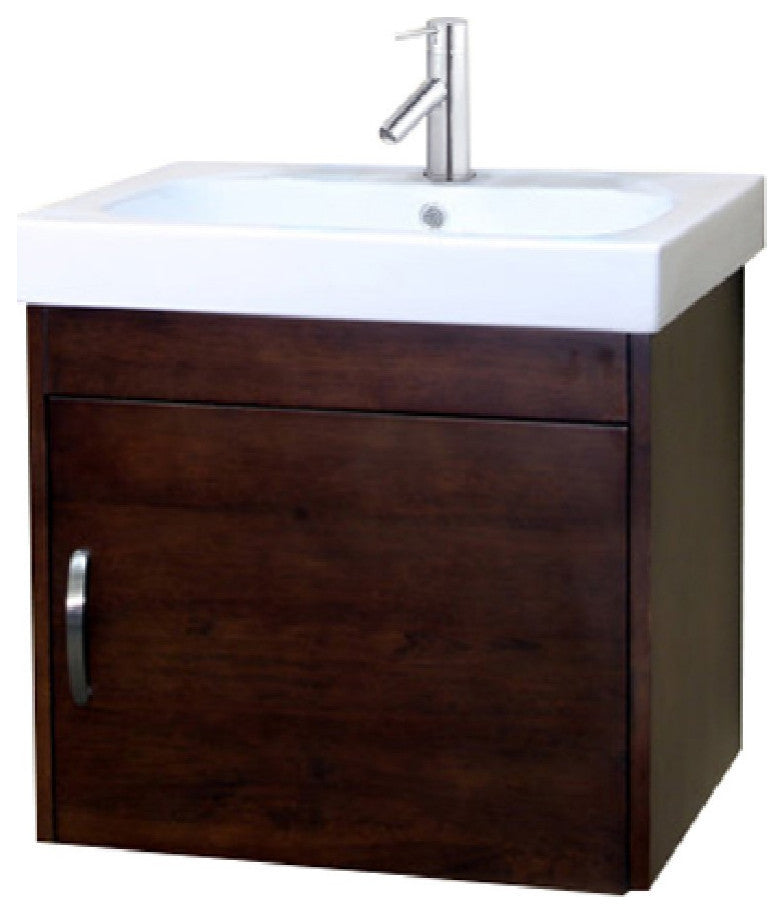 24.4" Single Wall Mount Style Sink Vanity-Wood- Walnut