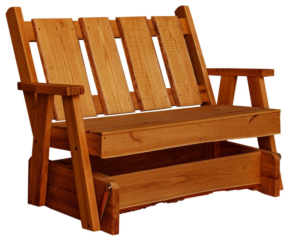 Live Edge Locust Timberland Glider Bench, Cedar Stain, 4 Foot