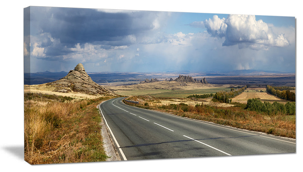 Road in East Kazakhstan Panorama, Landscape Canvas Art Print, 60"x28"