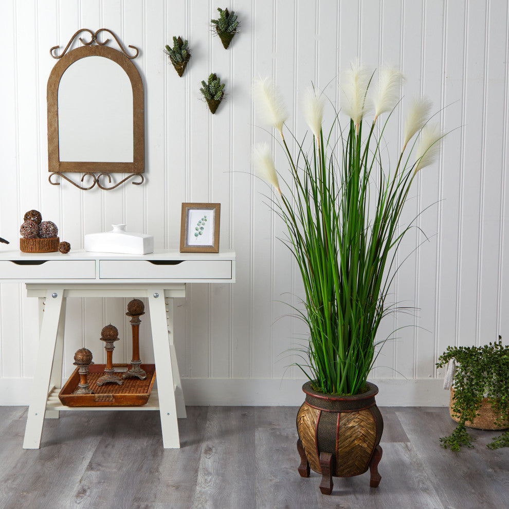 63" Wheat Plume Grass Artificial Plant, Decorative Planter
