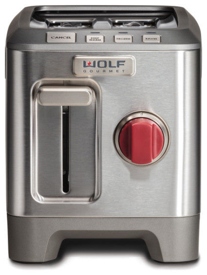 Wolf Gourmet Stainless Steel 2-Slice Toaster with Red Knobs