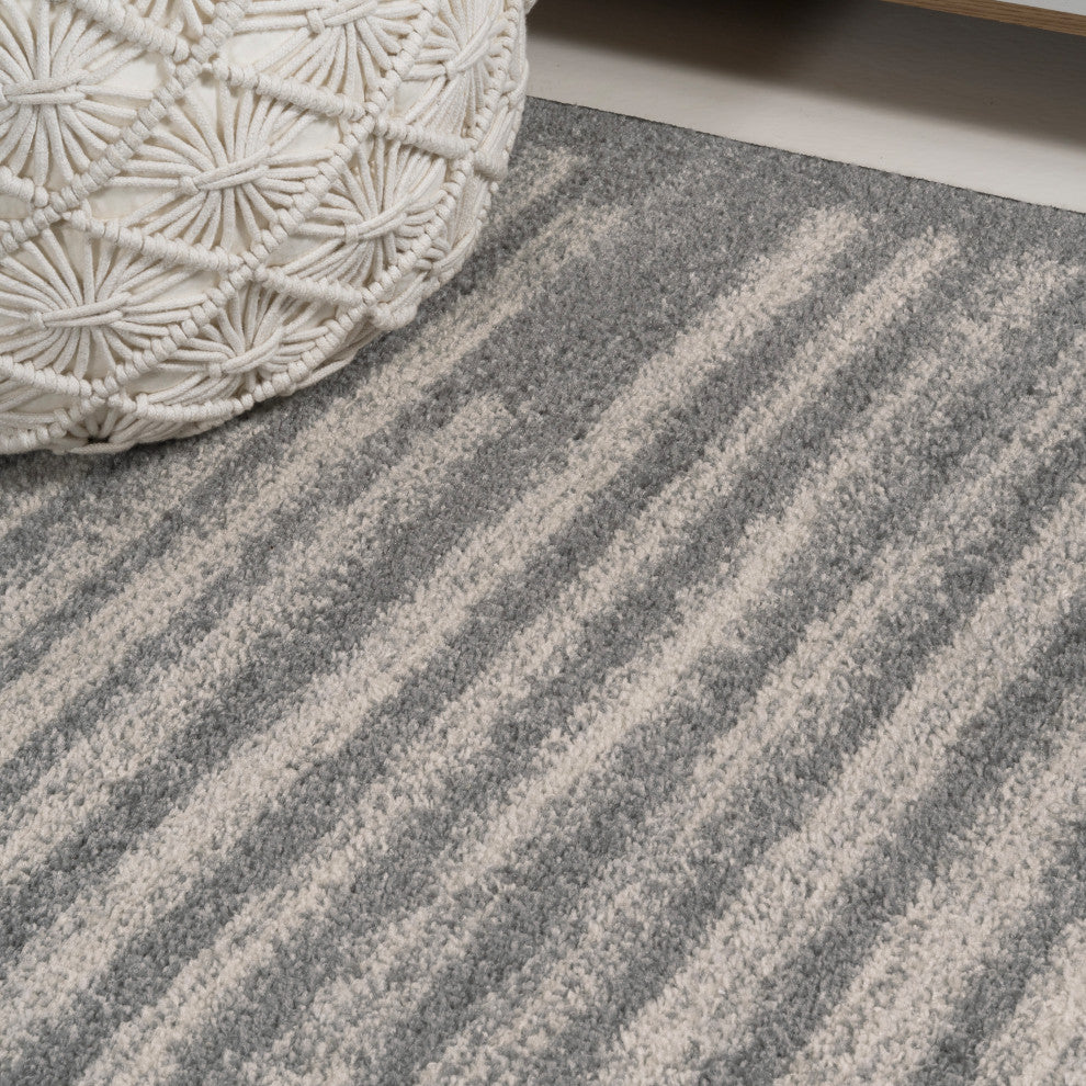 Khalil Modern Berber Stripe Gray/Cream 8 ft. x 10 ft. Area Rug