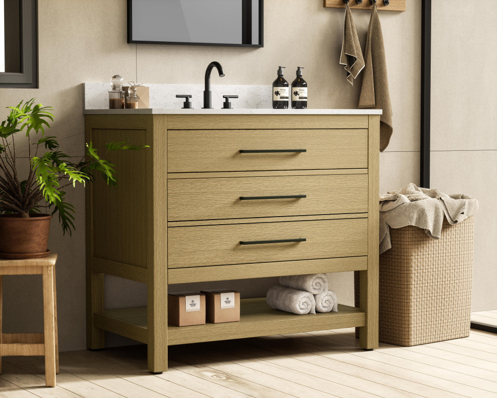 Home Living 36" Single Bathroom Vanity, Honey Brown With Backsplash