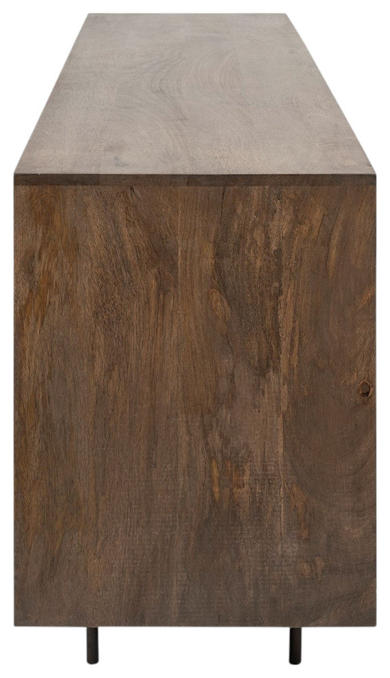 70" Brown and Black Solid Wood Six Drawer Sideboard