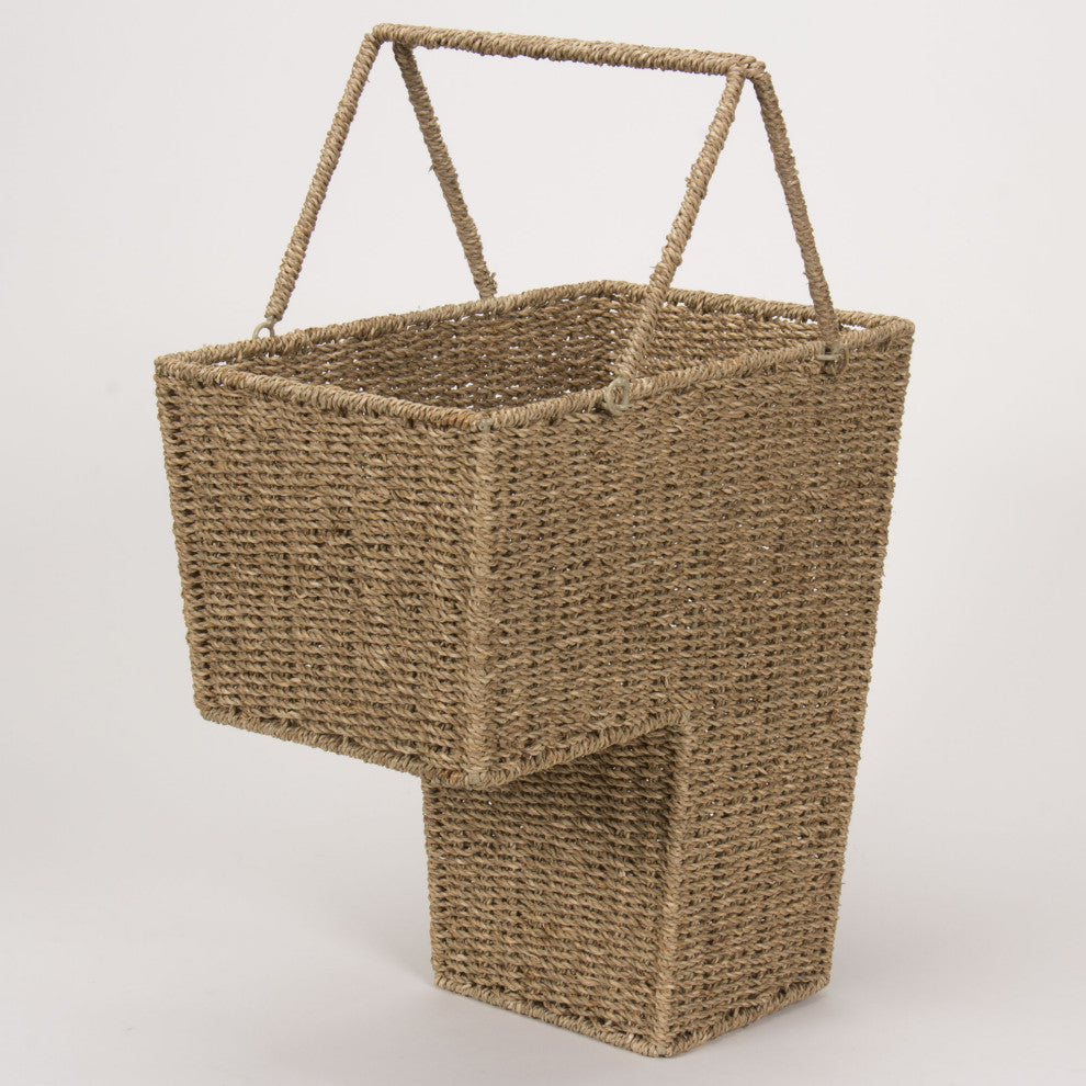 Wicker Stair Basket With Handles