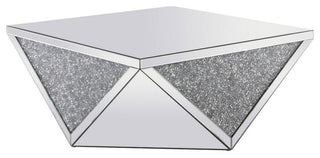 Elegant Modern 38" Square Crystal Coffee Table Silver Crystal