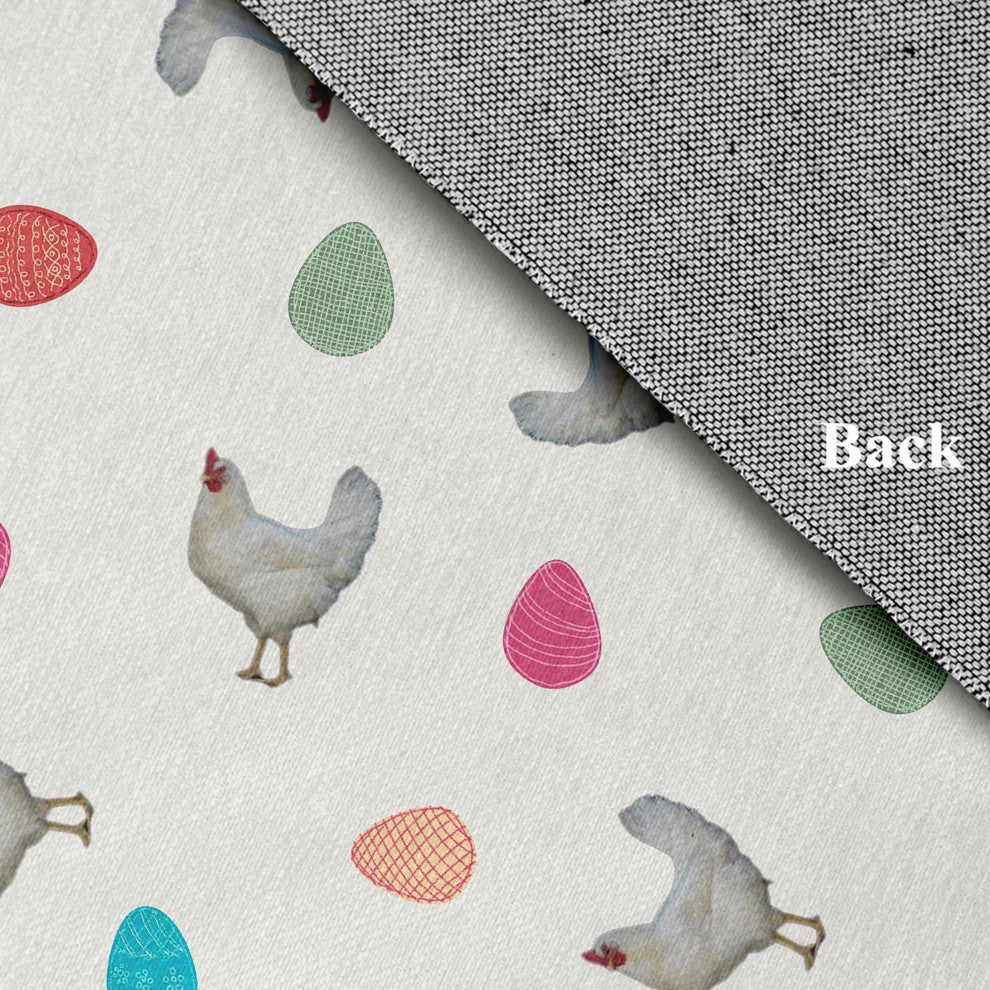 Chickens and Eggs Easter Chenille Rug, Whisper White, 5' Round