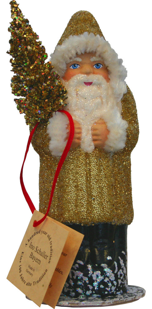 Schaller Paper Mache Candy Container- Santa Gold Beaded