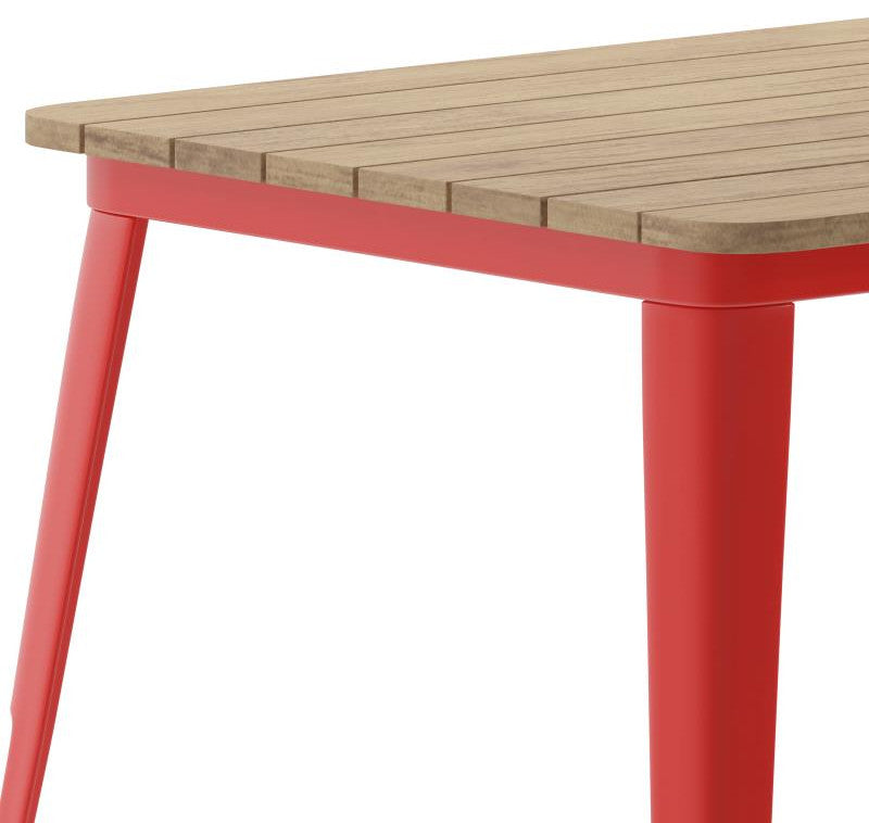 Declan Commercial Indoor/Outdoor Dining Table with Umbrella Hole, 30" x 60", Brown/Red