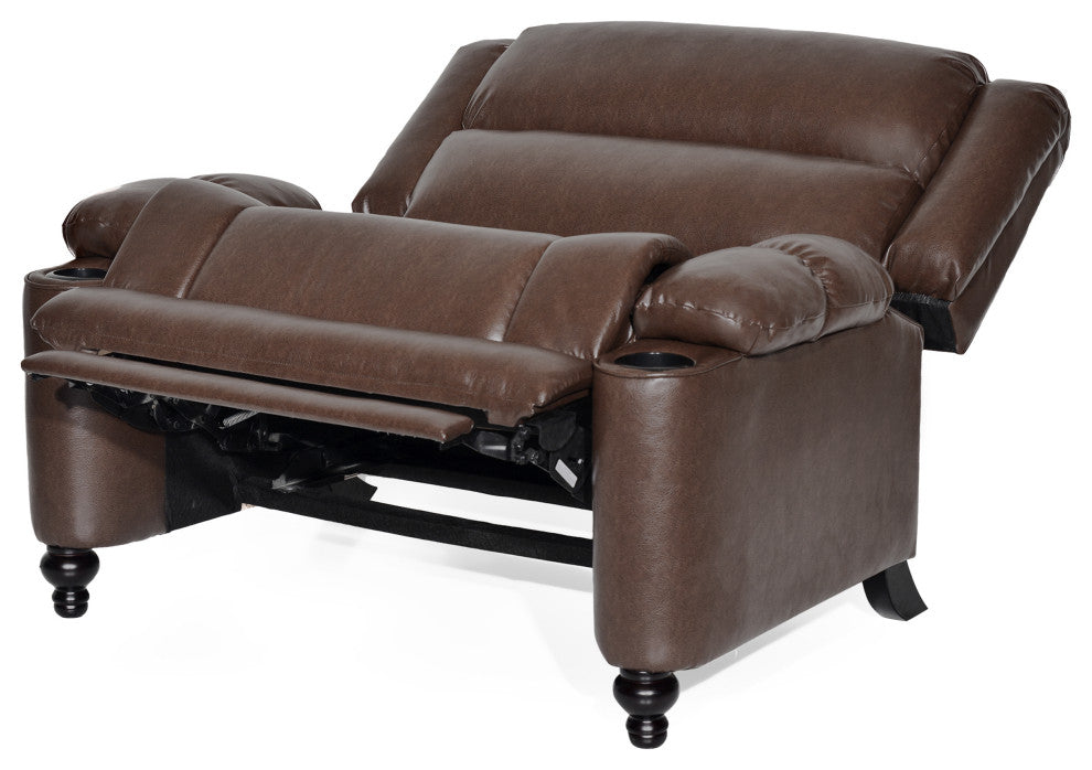 Upham Faux Leather Oversized Pushback Recliner, Dark Brown/Espresso