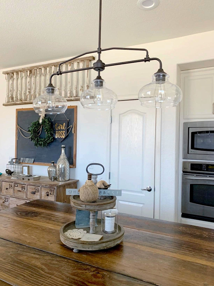 Kira Home Harlow 38" Farmhouse Kitchen Island Light, Glass Shades, Adjustable