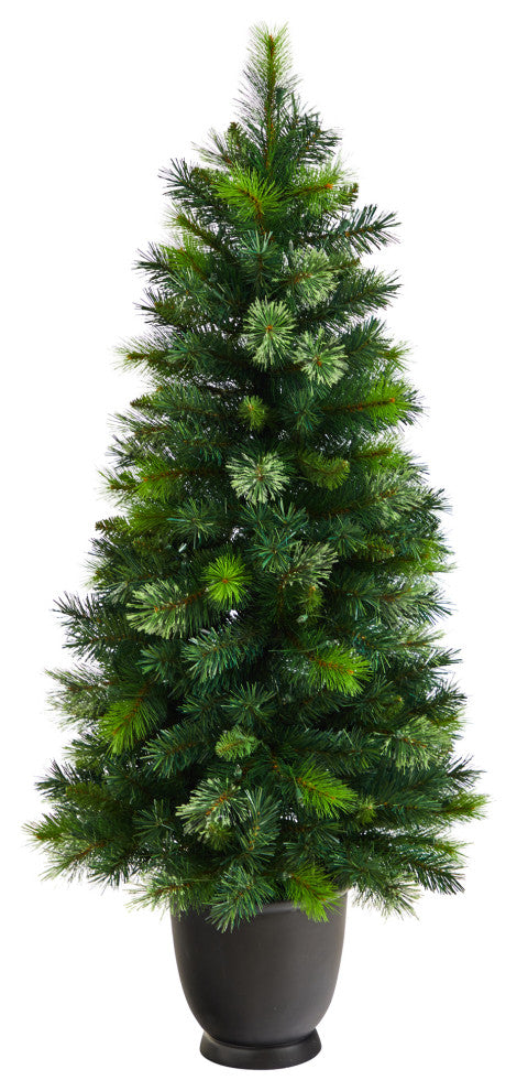 4.5' Oregon Pine Faux Xmas Faux Planter W/250 Bendable Branches & 100 Lights