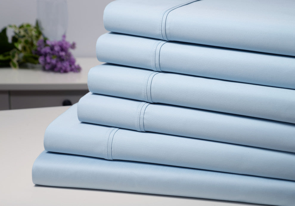 Kathy Ireland 1500TC Bamboo Cotton 6 Piece Sheet Set, Sky Blue, Queen