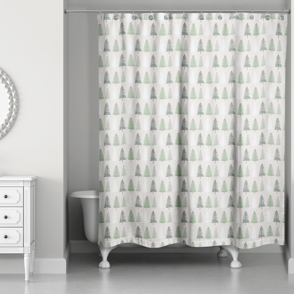 Neutral Green Tree Pattern 71x74 Shower Curtain