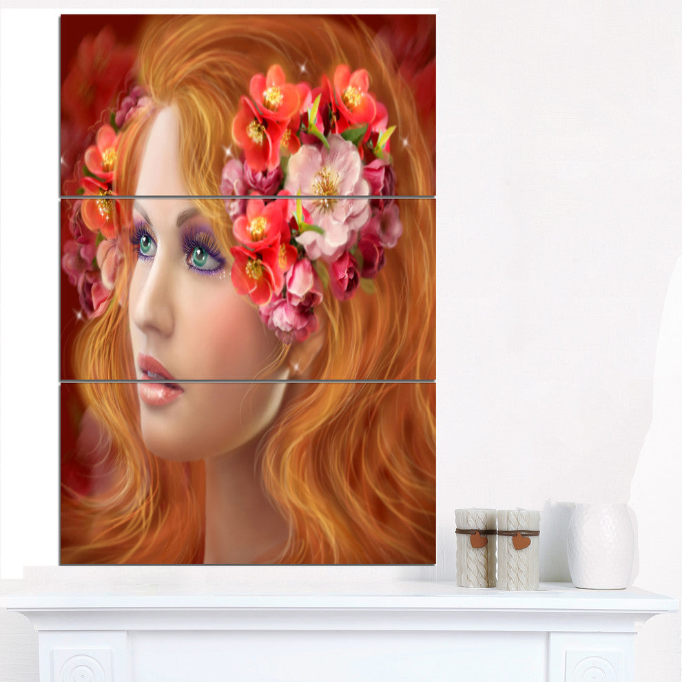 "Woman With Autumn Flowers" Digital Metal Wall Art, 3 Panels, 28"x36"