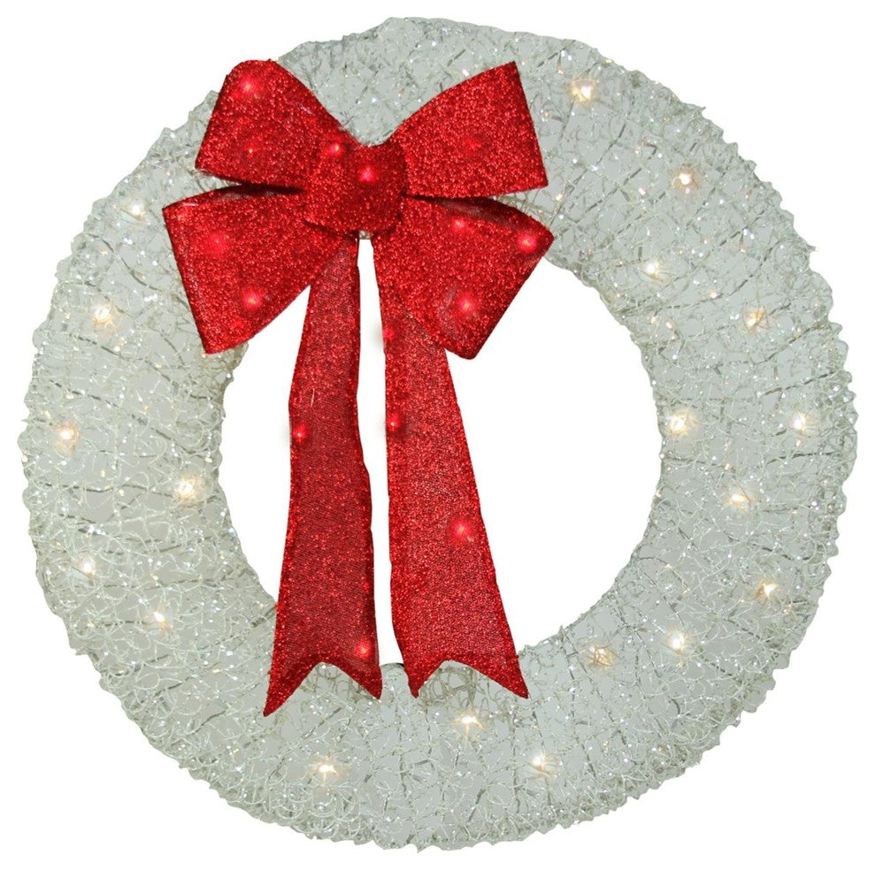 36" Pre-Lit White and Red Outdoor Christmas Wreath, Warm White LED Lights