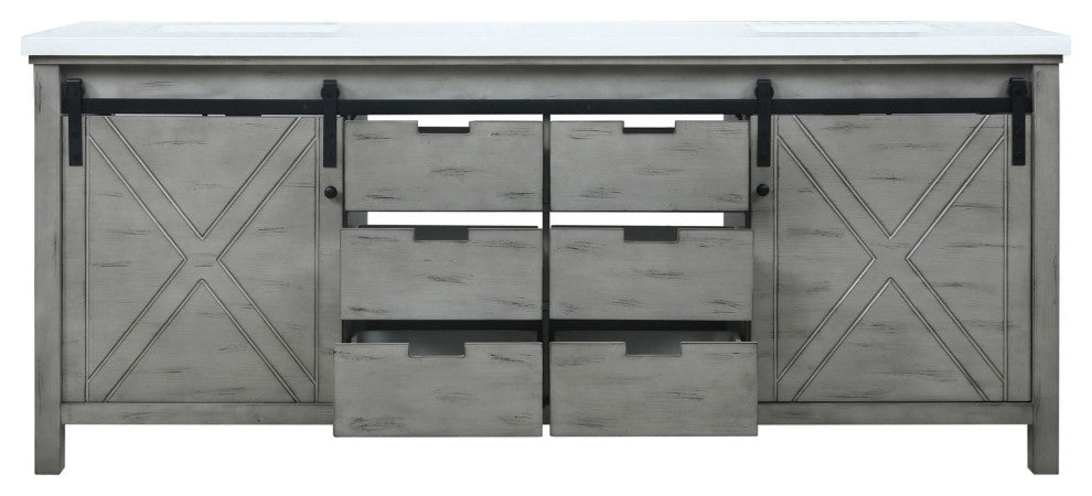 Marsyas 80" Ash Gray Double Bathroom Vanity Cabinet Quartz Top Square Sinks