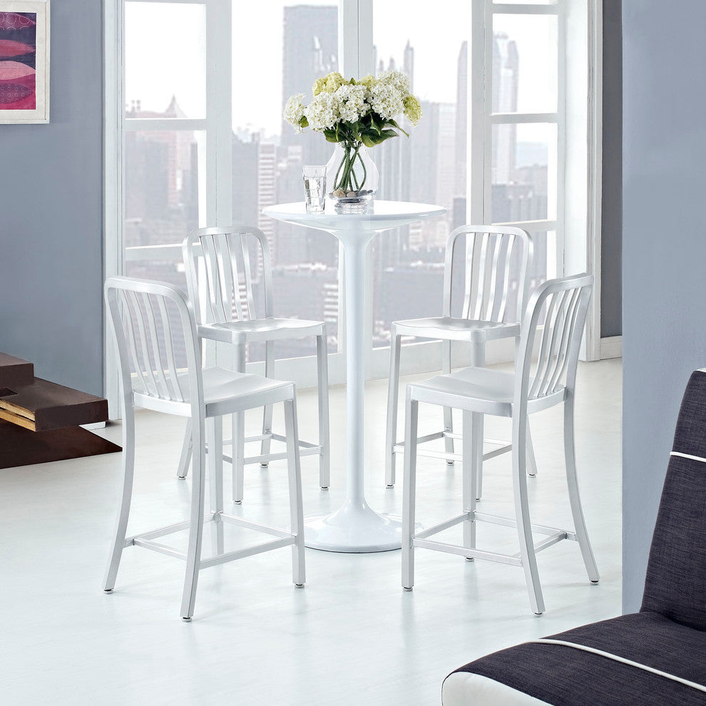 Modern Contemporary Dining Kitchen Metal Counter Stools, Silver, Set of 4