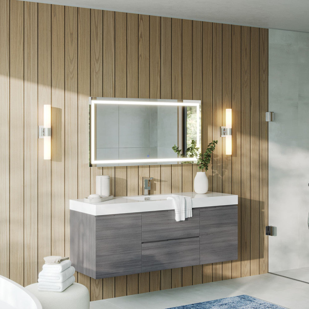 Boutique Bath Vanity, Vulcan Ash Gray, 60", Single Sink, Wall Mount