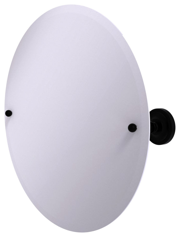 Frameless Round Beveled Edge Tilt Mirror, Matte Black
