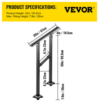 VEVOR Outdoor Stair Railing Transitional Wrought Iron Handrail, 7.9 Inch, 1 Step