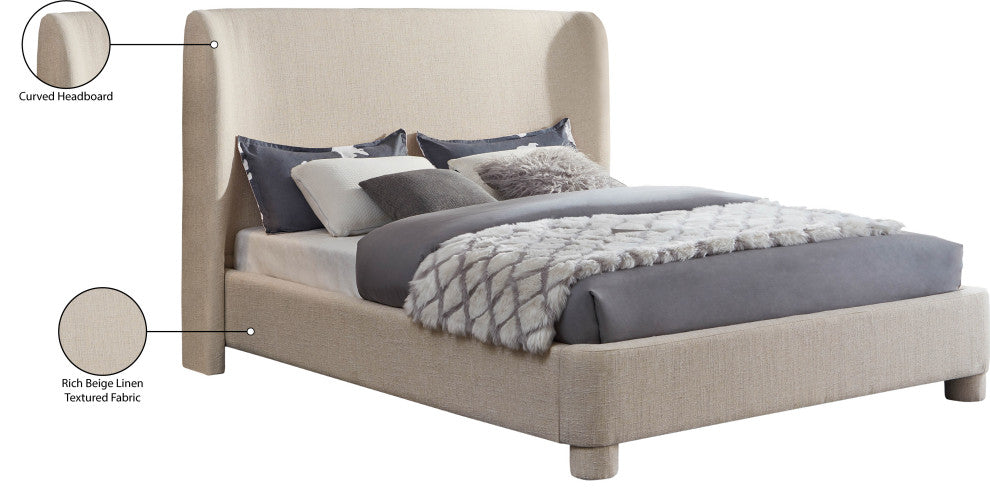Penny Bed, Beige, Full, Linen Textured Fabric