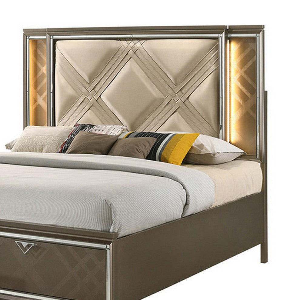 Benzara BM252712 Full Bed With 2 Drawers and Padded Headboard, Brown