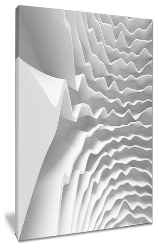"Fractal Curved White Waves" Abstract Art Canvas Print, 16"x32"