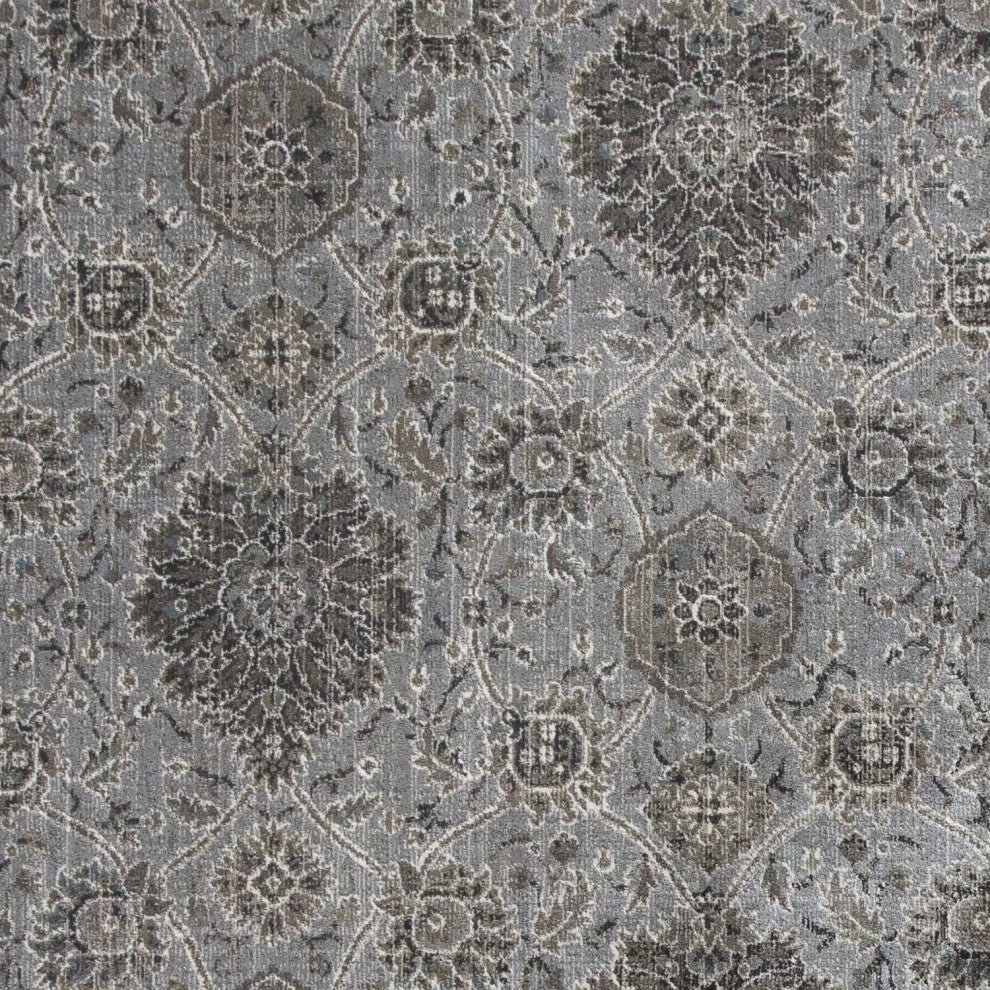 HomeRoots 8'x11' Silver Machine Woven Traditional Floral Indoor Area Rug