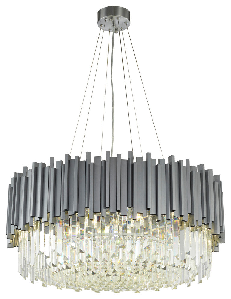 12-Light D28" Chrome Stainless Steel Chandelier With Clear Crystals