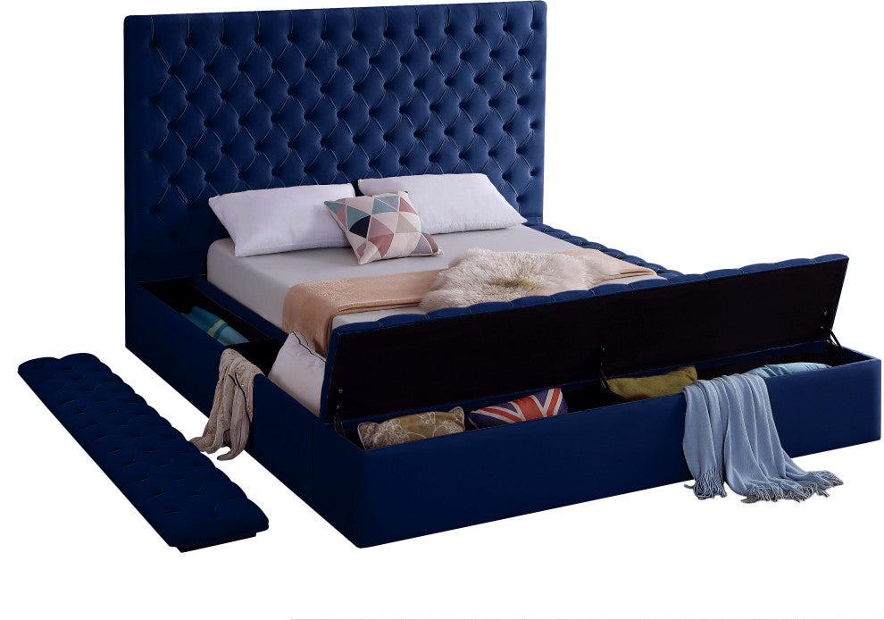 Bliss Velvet Upholstered  Bed, Navy, King