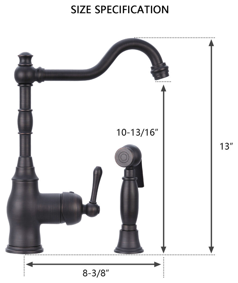 One-Handle Copper Widespread Kitchen Faucet with Side Sprayer, Oil Rubbed Bronze