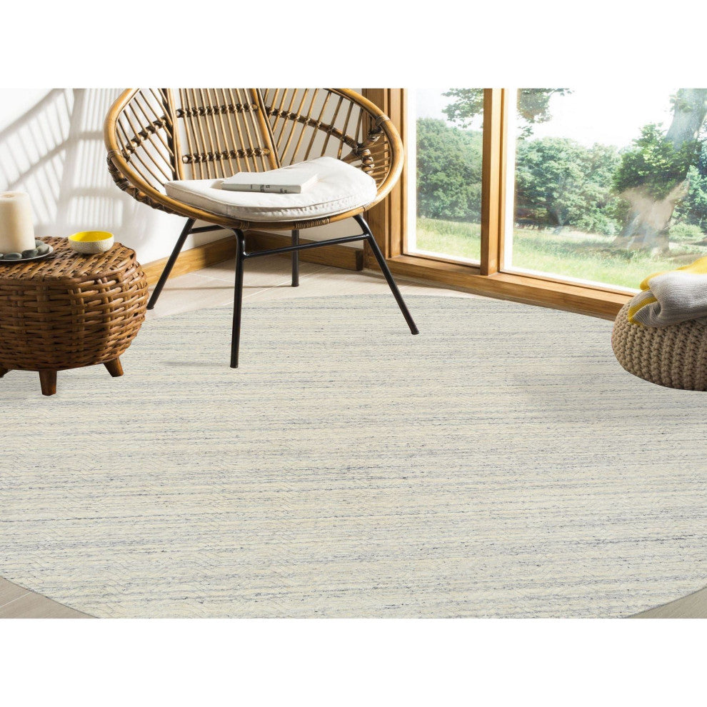 Beige Wool Hand Loomed Variegated Textured Modern Design Round Rug, 9'10"x9'10"