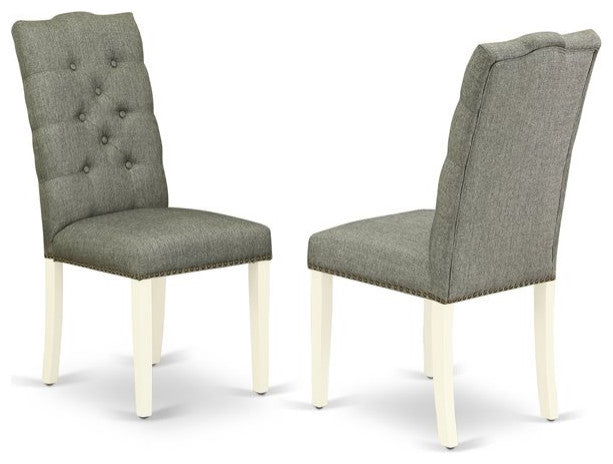 6-Piece Set, Smoke, Seat Chairs, Bench and Top Table With Wood Legs-Linen White