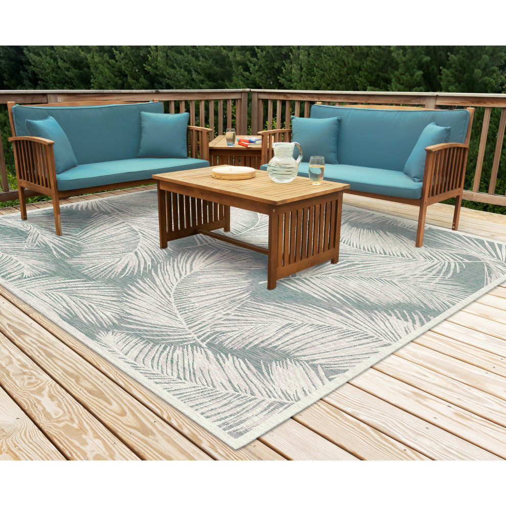 Carmel Fronds Indoor/Outdoor Rug, Aqua, 7'10" Square