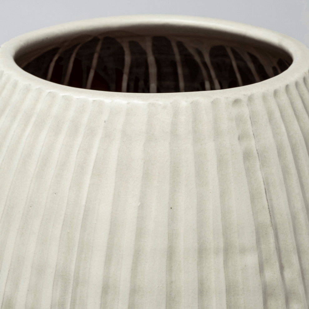 White Embossed Stripes Ceramic Vase