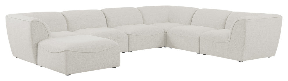 Miramar Linen Textured Fabric  7-Piece Modular U-Shaped Sectional, Cream