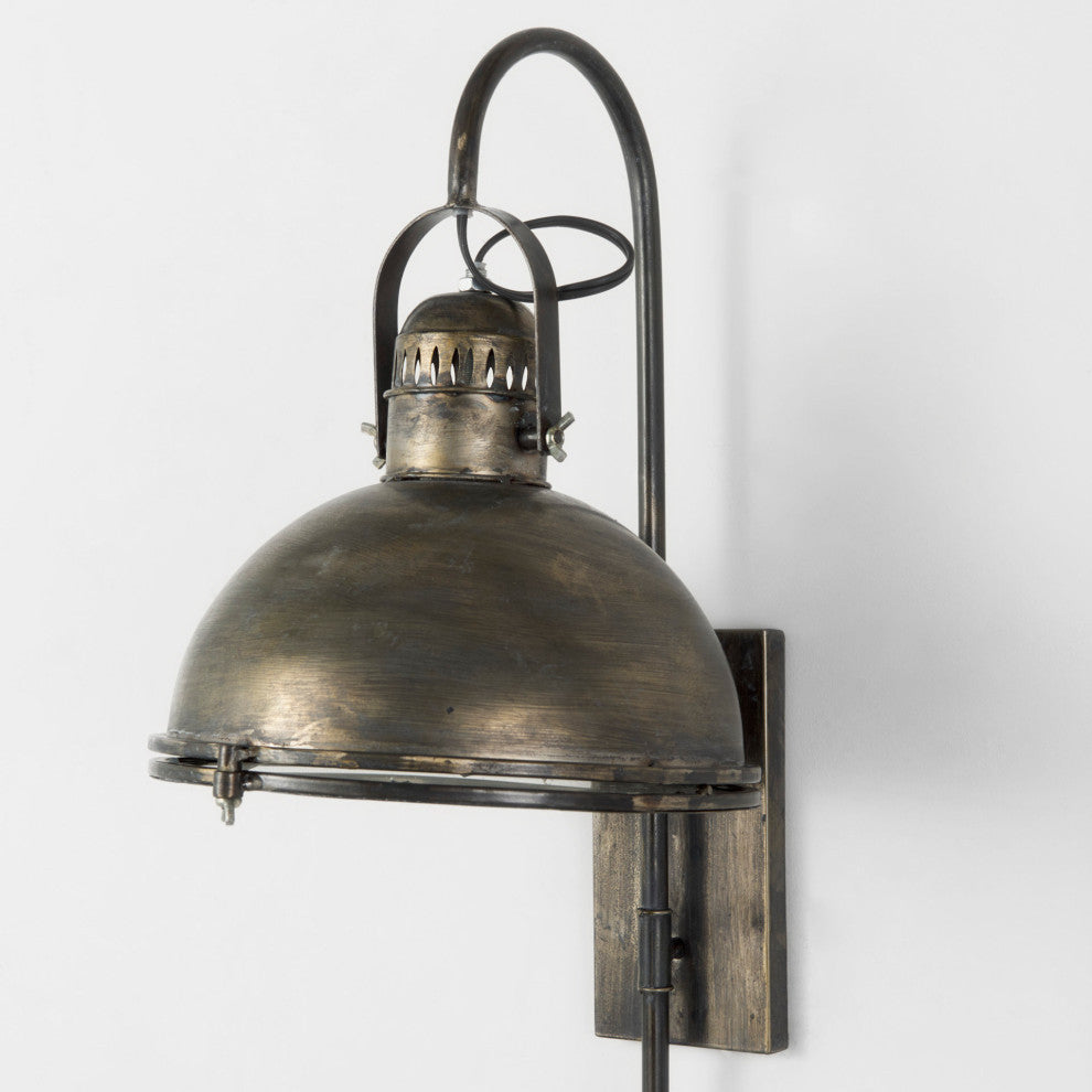 Tazb Gold Metal Antiqued Round Wall Sconce, 61" x 22"