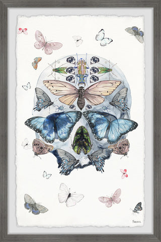 "Blooming Butterfly Skull" Framed Painting Print, 24"x36"