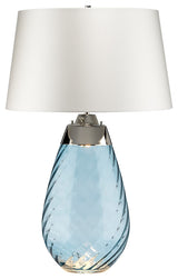 Large Lena Table Lamp in Blue with Off White Satin Shade