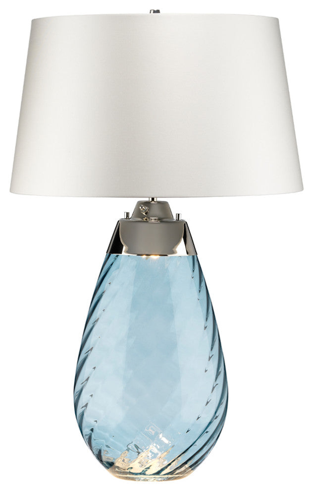 Large Lena Table Lamp in Blue with Off White Satin Shade
