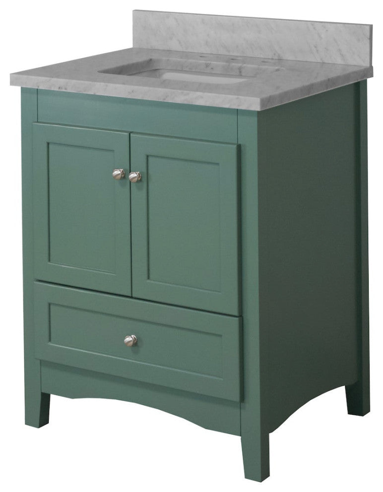 Abbey 30" Bathroom Vanity, Base: Sage Green, 30", Top: Carrara Marble